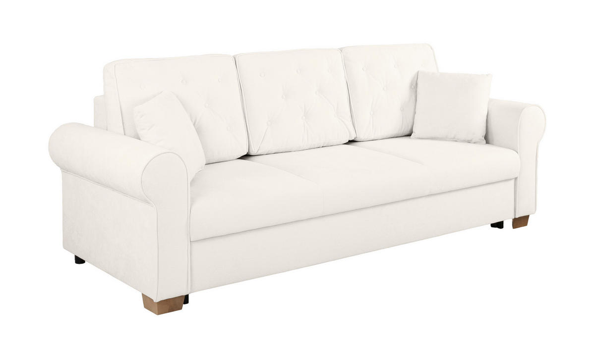SCHLAFSOFA in Bouclé Creme  - Buchefarben/Creme, Design, Holz/Textil (240/94/98cm) - MID.YOU
