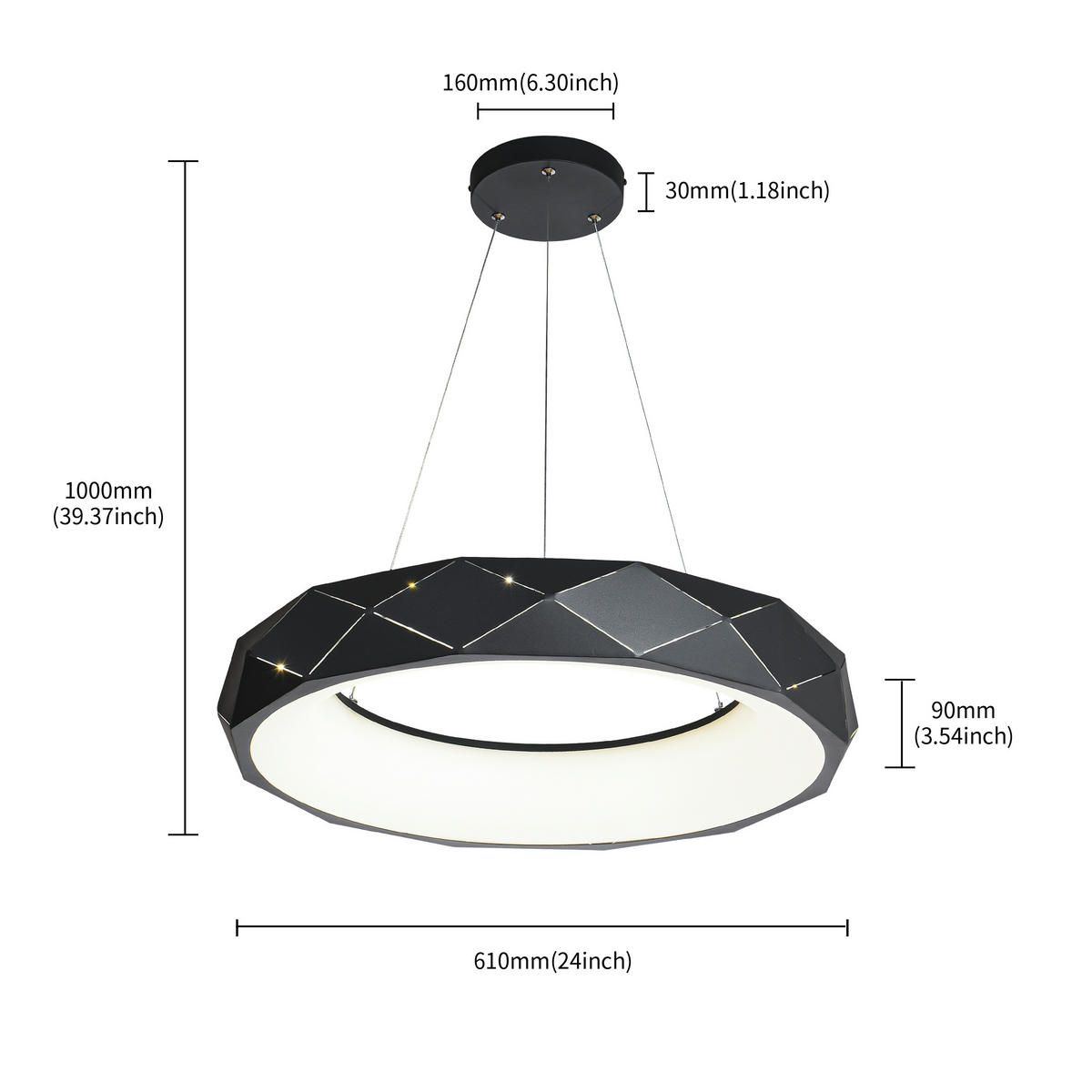 HÄNGELEUCHTE 60/100 cm    - Schwarz, Design, Metall (60/100cm)