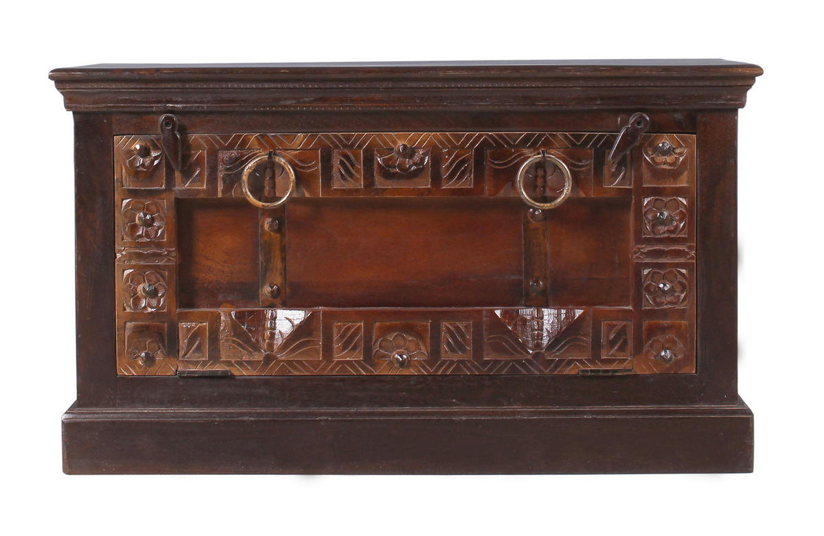 SCHUHSCHRANK Altholz massiv Braun  - Messingfarben/Braun, Design, Holz/Metall (85/50/45cm) - MID.YOU