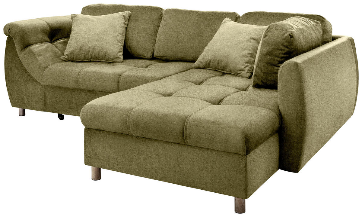 ROZKLADACIA ROHOVÁ POHOVKA, textil, zelená - zelená/chrómová, Modern, kov/textil (250/190cm) - Livetastic