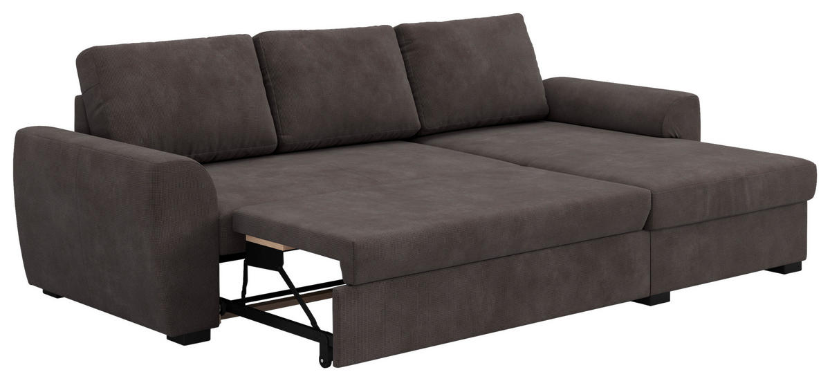 ECKSOFA Braun Mikrofaser Zierkissen, Bettkasten  - Schwarz/Braun, Trend, Kunststoff/Textil (253/154cm) - MID.YOU
