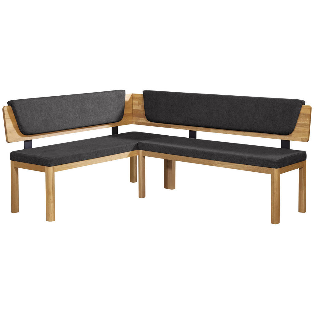 Thumbnail - Linea Natura Eckbank, Schwarz, Eiche, Holz, Textil, Eiche, vollmassiv, 4-Sitzer, Eckteil, L-Form, 195x155 cm, Stoffauswa...