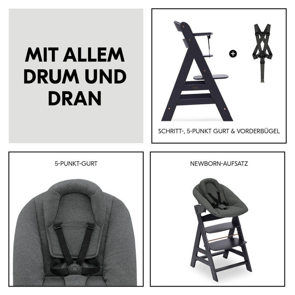 HOCHSTUHL-SET Alpha Newborn Set Anthrazit Grey  - Anthrazit, Basics, Holz/Textil (65/93,5/49cm) - Hauck