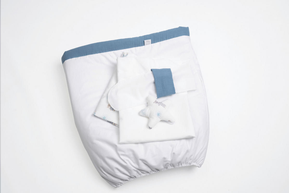 STUBENWAGENSET Pyjamabär  Weiß, Pastellblau  - Pastellblau/Weiß, Basics, Kunststoff/Textil (130/180cm) - Mionido