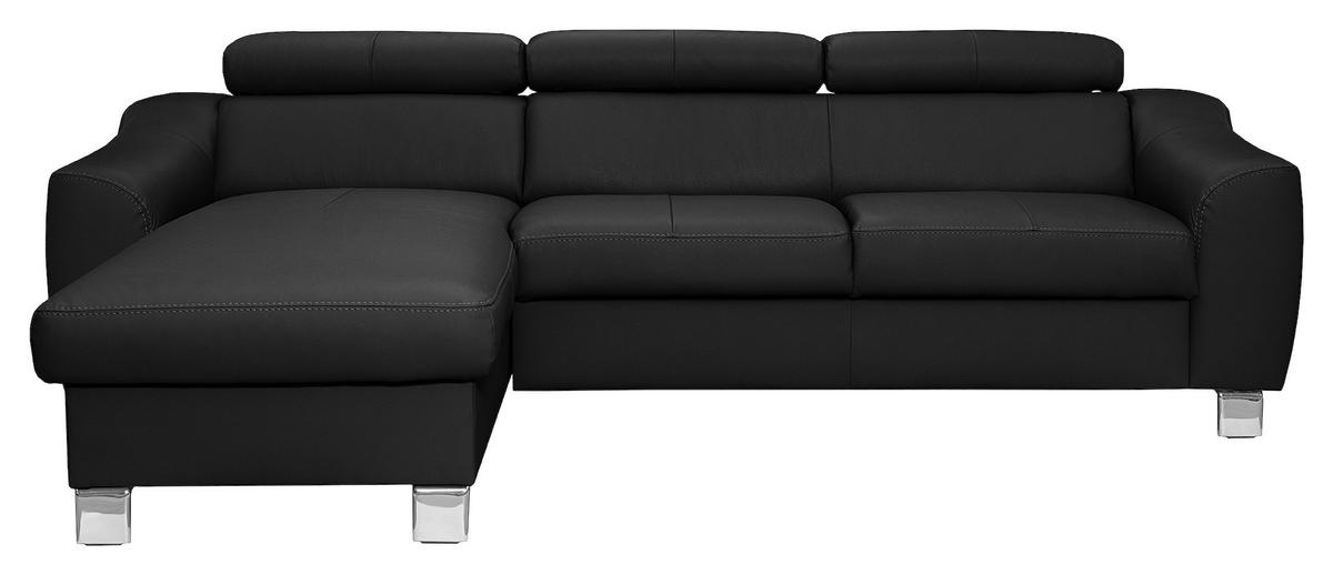 ECKSOFA in Lederlook Echtleder Schwarz  - Chromfarben/Schwarz, Design, Leder/Textil (176/242cm) - Livetastic