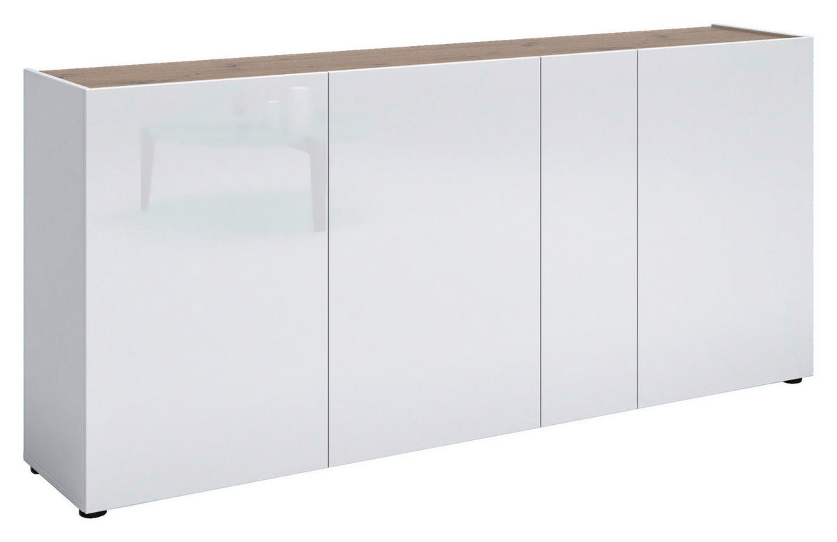 KOMODA, barve hrasta, bela, visoki sijaj  - črna/barve hrasta, Design, umetna masa/leseni material (203/92/40cm) - Xora