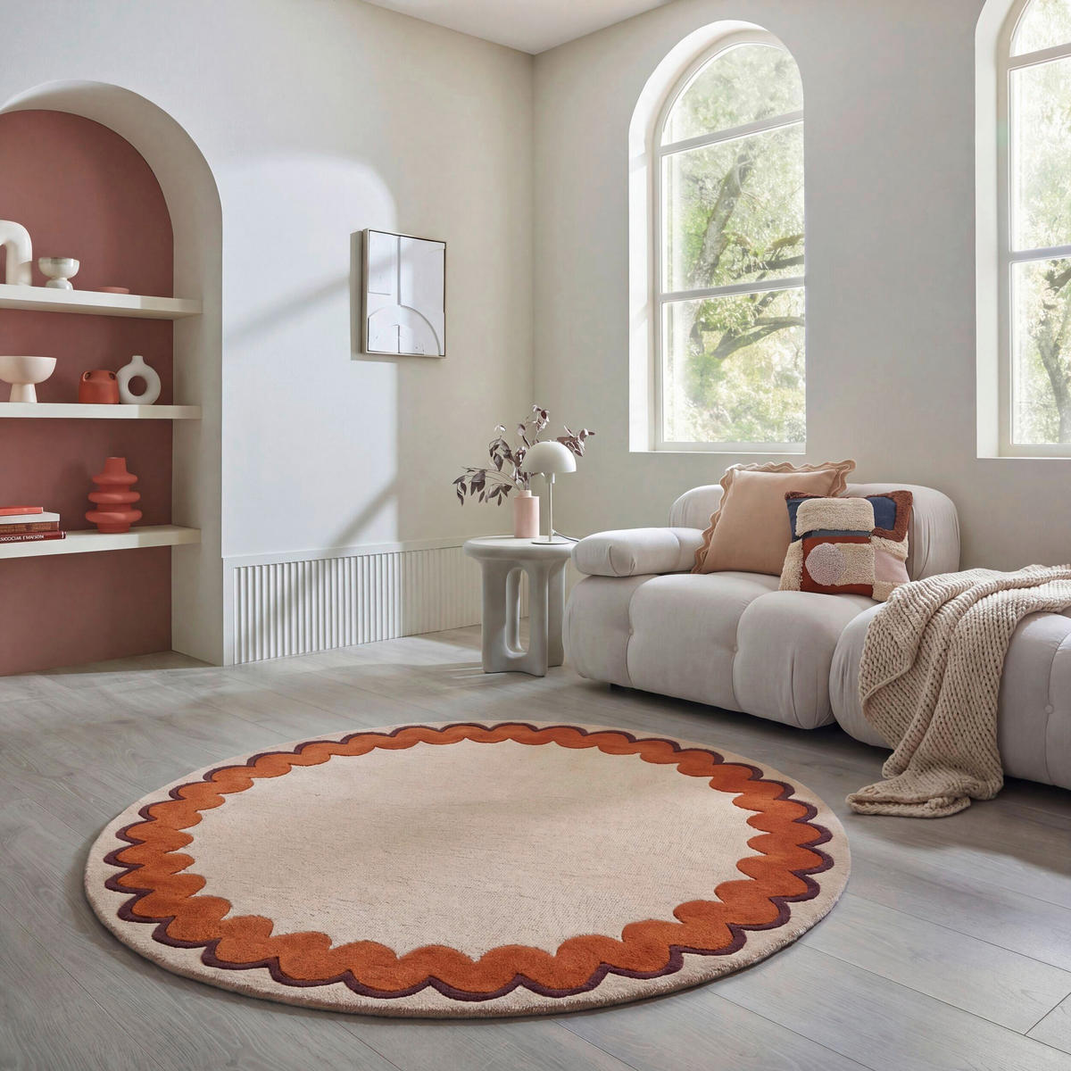 WOLLTEPPICH 160/160 cm Wiggle Orange rund  - Orange, Basics, Textil (160/160cm) - Flair Rugs