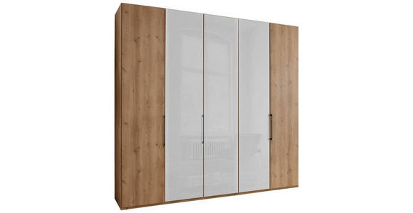 FALTTÜRENSCHRANK 250/216/58 cm 5-türig Weiß, Eiche Bianco - Schieferfarben/Eiche Bianco, KONVENTIONELL, Glas/Holzwerkstoff (250/216/58cm) - Dieter Knoll