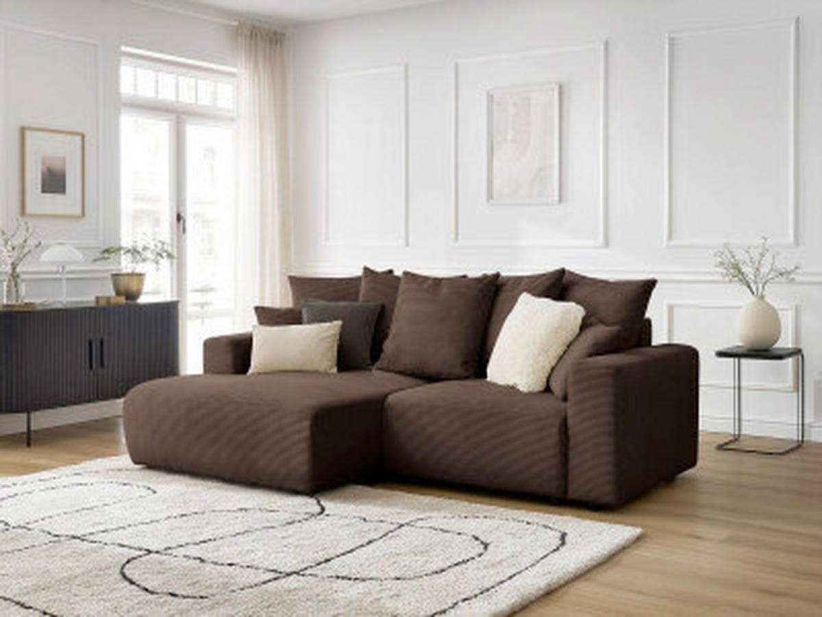 ECKSOFA Ottomane links  ATILLA Taupe Cord  - Taupe/Schwarz, MODERN, Kunststoff/Textil (149/244cm)