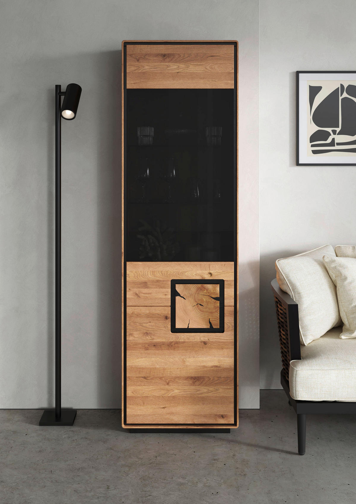 VITRINE  in massiv Wildeiche Schwarz, Wildeiche  - Wildeiche/Schwarz, Basics, Glas/Holz (60/203/40cm) - Livetastic