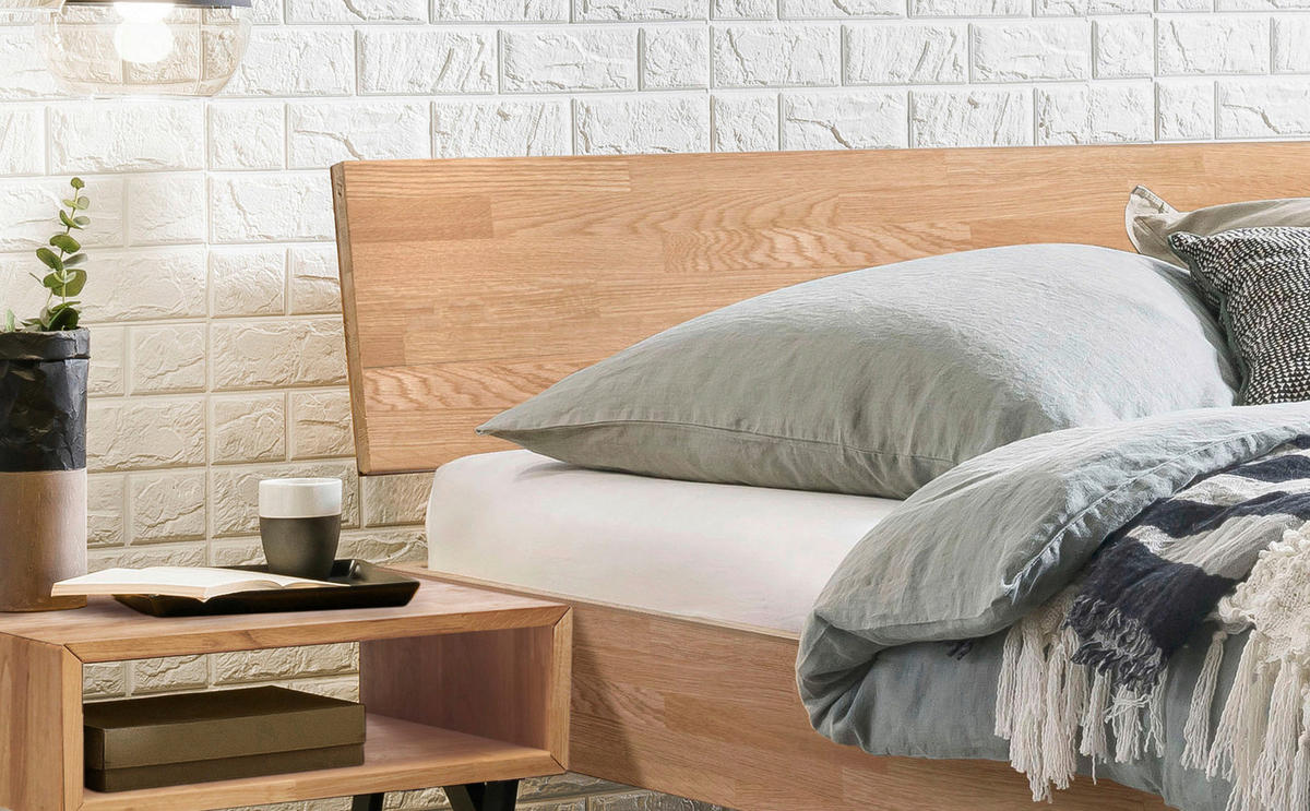 BETT 180/200 cm,  in Eichefarben,  - Eichefarben/Schwarz, Design, Holz/Metall (180/200cm) - Hasena