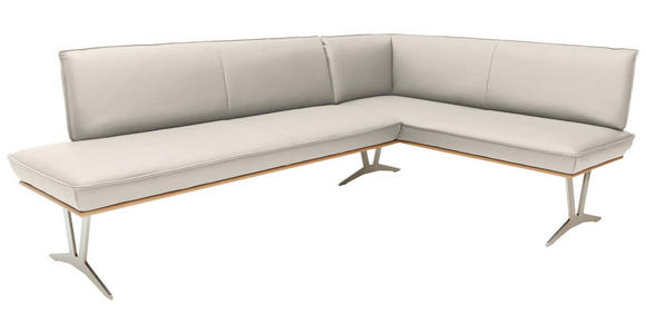 ECKBANK 237/162 cm  in Creme  - Edelstahlfarben/Beige, Design, Leder/Holz (237/162cm) - Ambiente