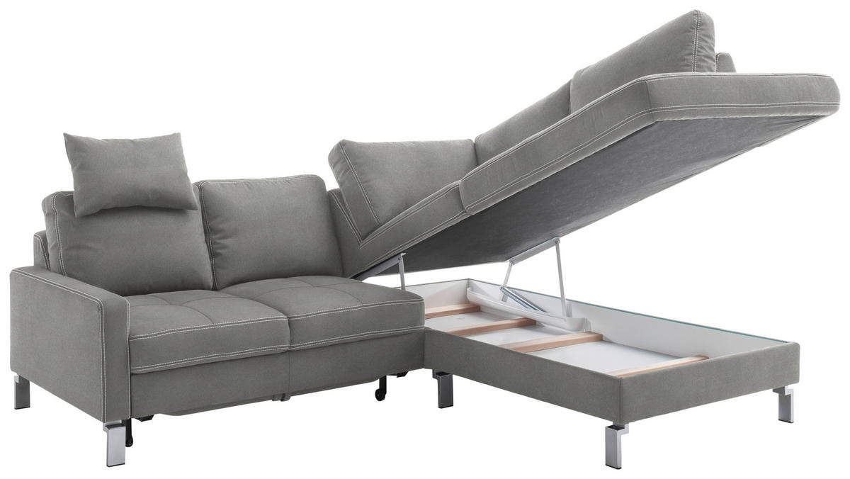 ECKSOFA in Mikrofaser Grau  - Chromfarben/Beige, Design, Textil/Metall (229/200cm) - Pure Home Lifestyle