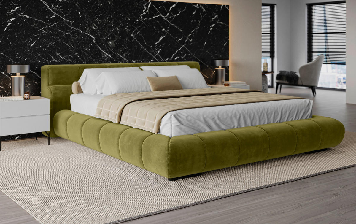 POLSTERBETT 160/200 cm,  in Grasgrün,  - Schwarz/Grasgrün, Design, Textil/Metall (160/200cm) - Belluti