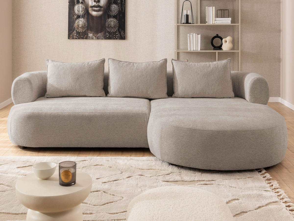 ECKSOFA in Chenille Hellbraun  256/156 cm  - Hellbraun/Schwarz, Design, Kunststoff/Textil (256/156cm) - Livetastic