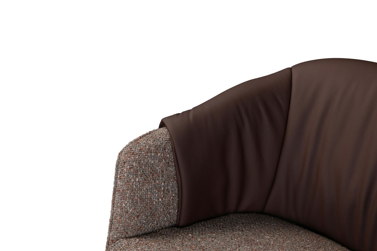 ARMLEHNSTUHL  Sitzfläche 360° drehbar, automatische Rückholfunktion Leinenoptik Echtleder  Braun, Schwarz  - Schwarz/Braun, Design, Leder/Textil (68,5/83/65,5cm) - Carryhome