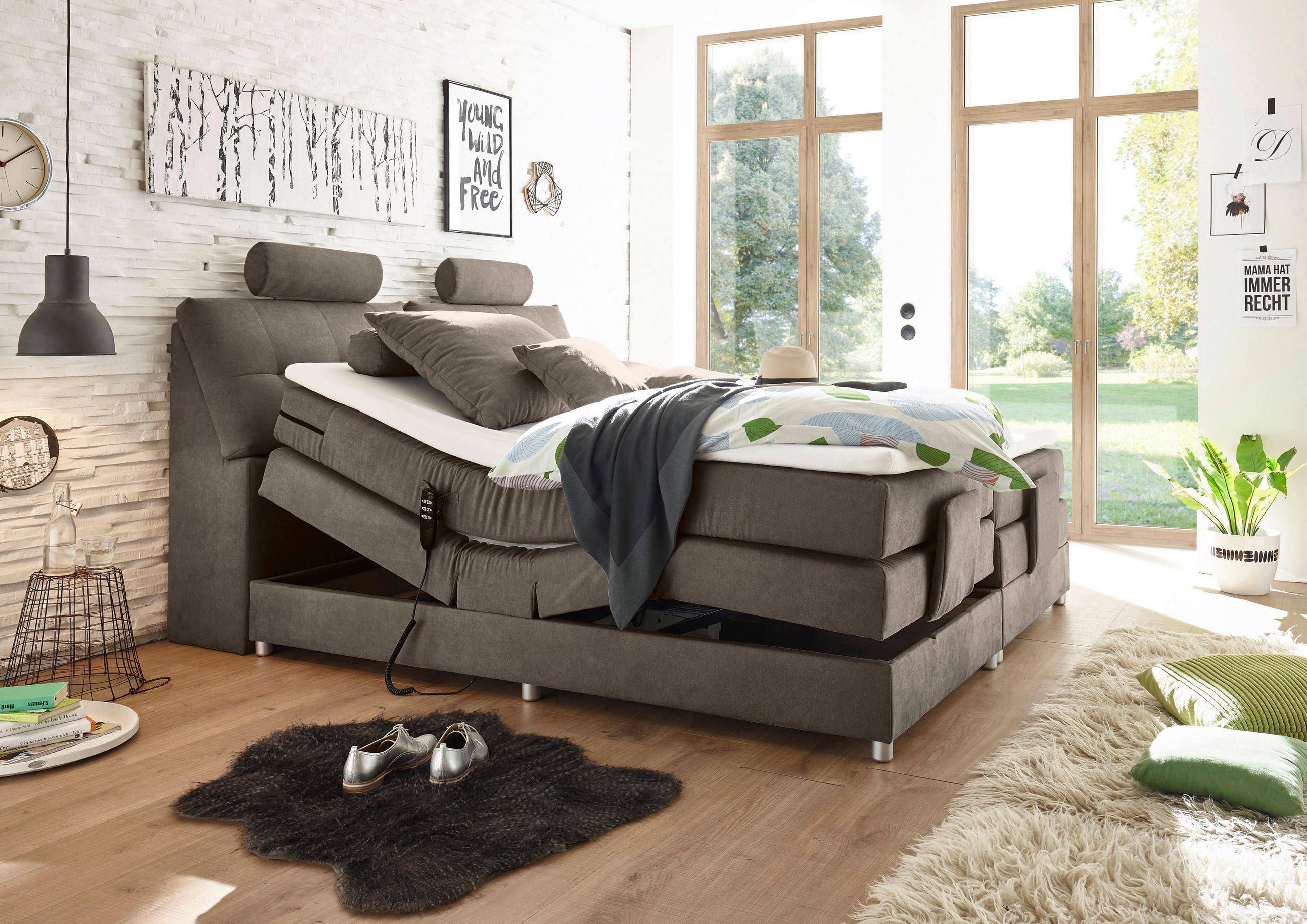 BOXSPRING-ÁGY 180/200 cm  barna  - ezüst/barna, Modern, műanyag/faalapú anyag (180/200cm) - MID.YOU