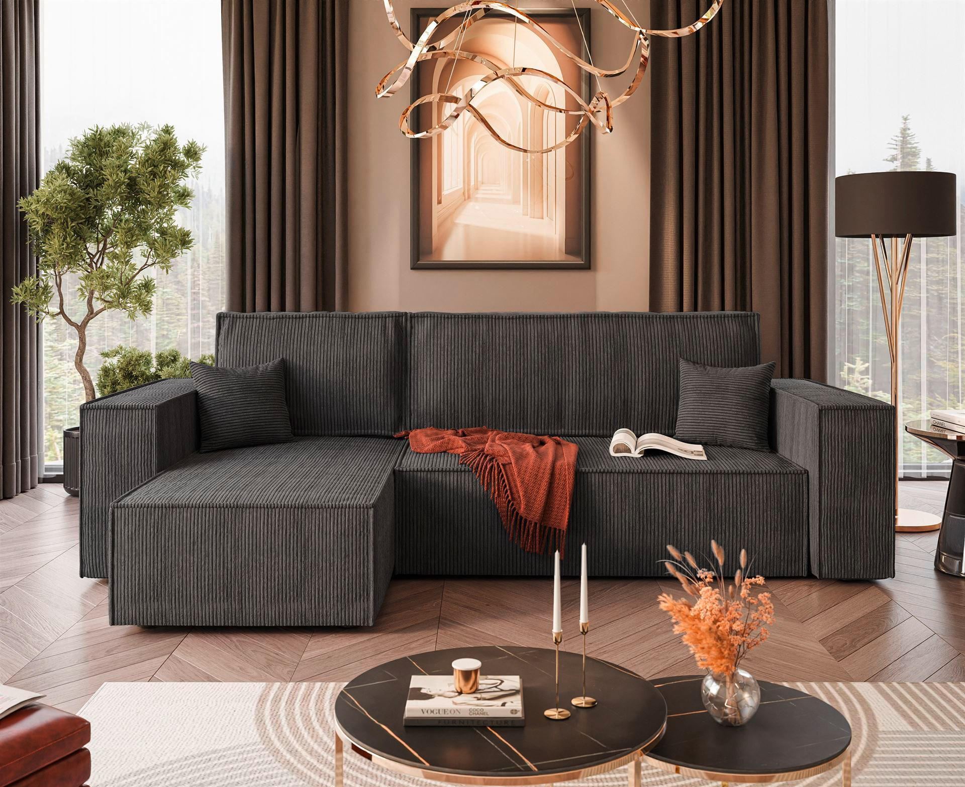 ECKSOFA in Cord Dunkelgrau  - Dunkelgrau, Design, Textil (142/246cm) - P & B