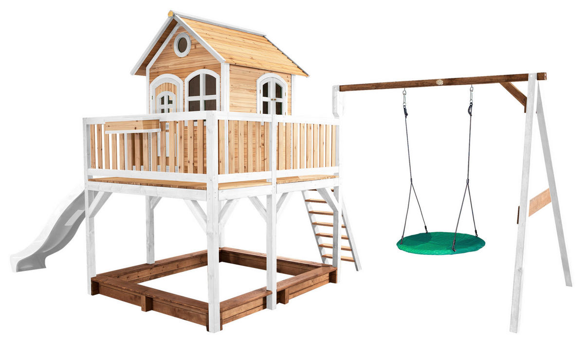 SPIELTURM 613/291/277 cm  - Braun/Weiß, KONVENTIONELL, Holz (613/291/277cm) - Ambia Garden