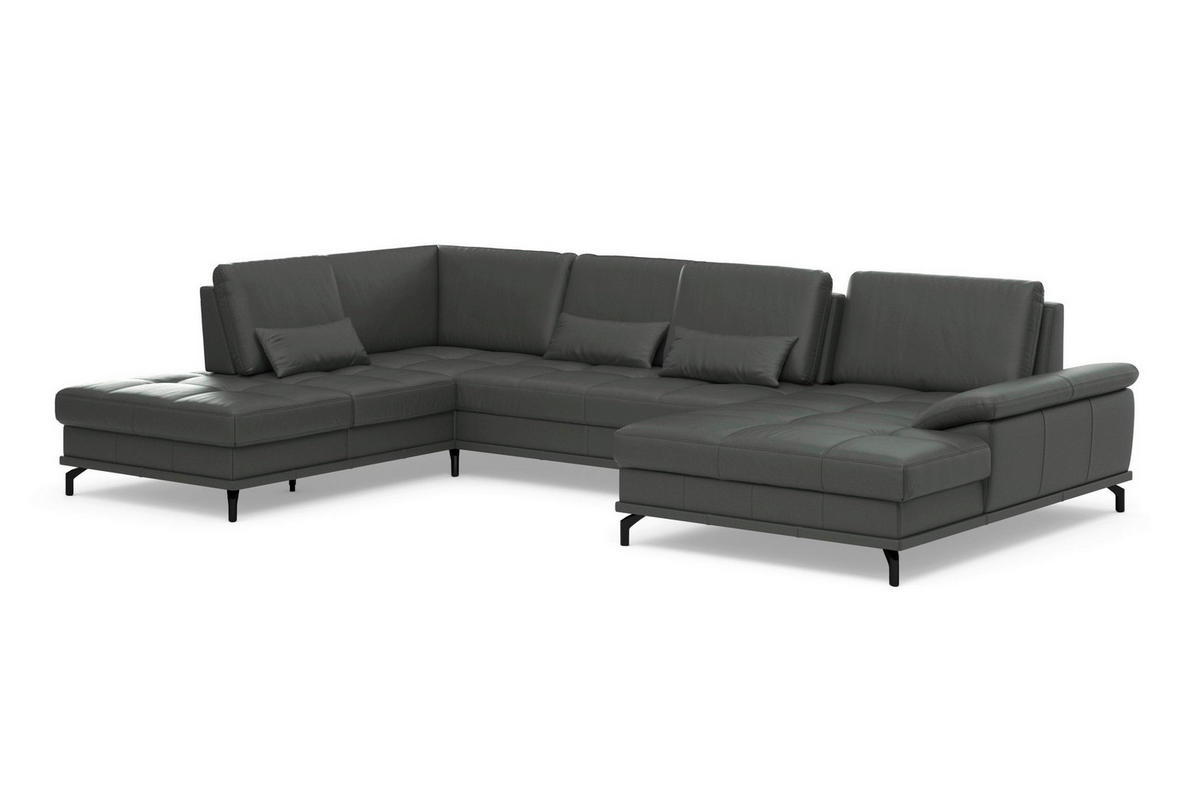 SEDACÍ SOUPRAVA, kůže, antracitová - černá/antracitová, Basics, kov/textil (223/363/176cm) - Sit & More
