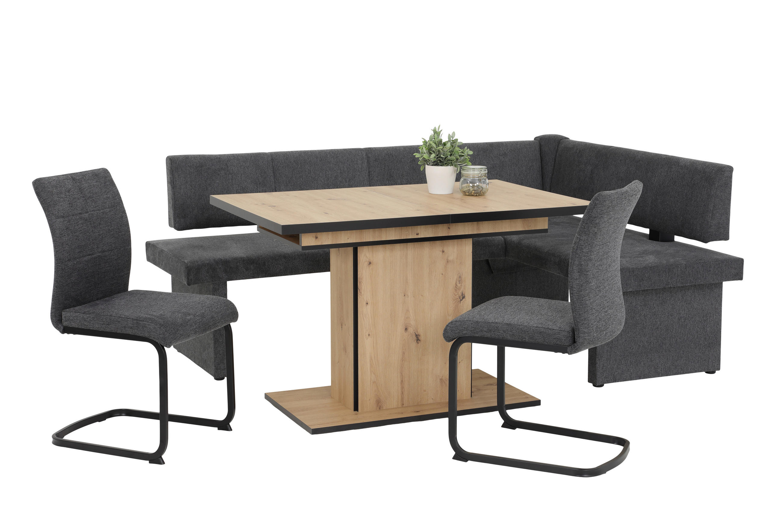 ESSTISCH Schwarz, Eiche Artisan rechteckig  ausziehbar, Variantenauswahl  - Schwarz/Eiche Artisan, KONVENTIONELL, Holzwerkstoff (120-160/80/76cm) - Carryhome