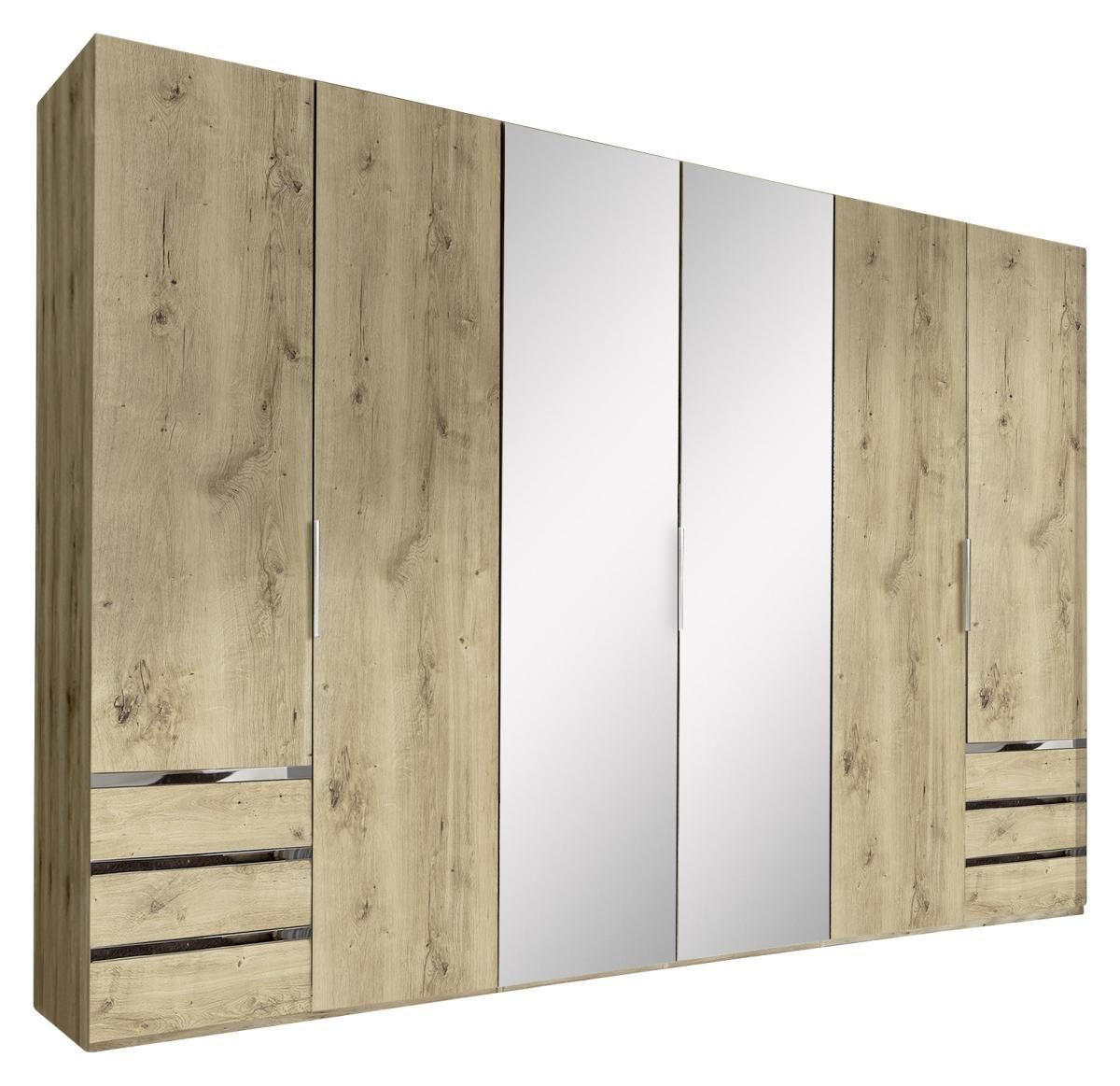 DREHTÜRENSCHRANK 300/216/58 cm 6-türig Eichefarben  - Chromfarben/Eichefarben, MODERN, Glas/Holzwerkstoff (300/216/58cm) - MID.YOU