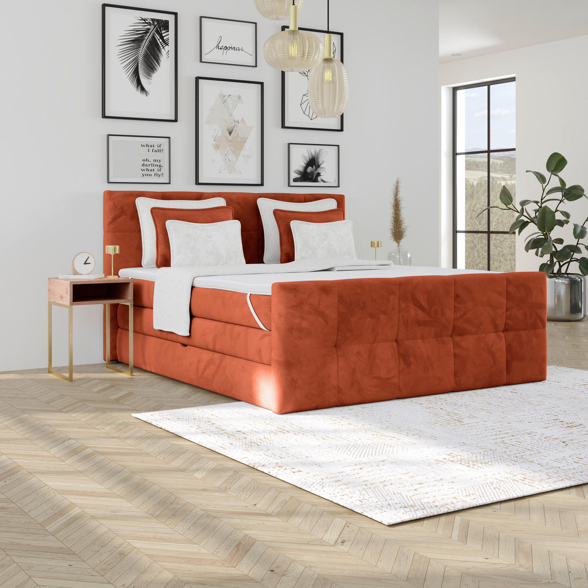 BOXSPRINGBETT 180/200 cm,  in Rostfarben, gepolstertes Kopfteil, Bettkasten, Topper, Matratzen, H3 + H3 = fest  - Rostfarben, KONVENTIONELL, Holz/Holzwerkstoff (180/200cm) - Luca Bessoni