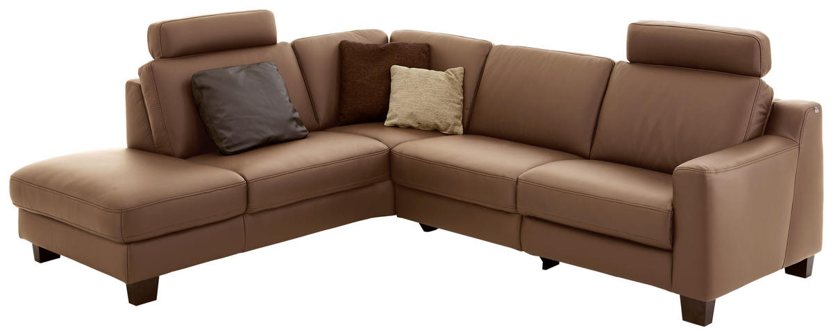 ECKSOFA in Echtleder Braun  235/259 cm  - Eichefarben/Braun, Design, Leder/Holz (235/259cm) - Valdera