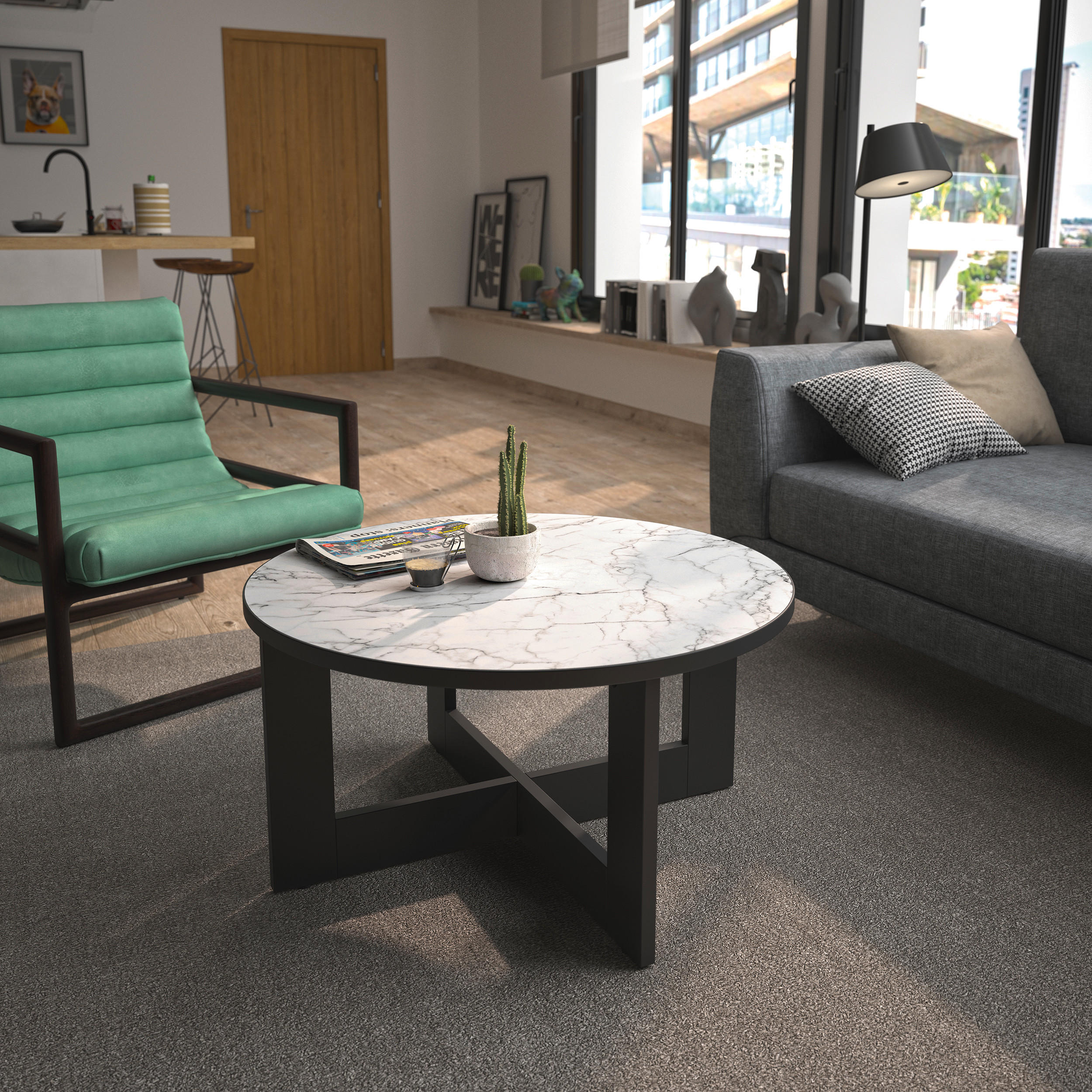 COUCHTISCH 82/82/43 cm rund Schwarz  - Schwarz, Design, Holzwerkstoff (82/82/43cm) - MID.YOU