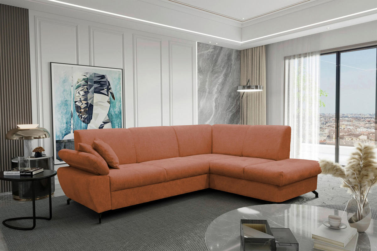 ECKSOFA CORA Rot Chenille Zierkissen, Bettkasten  - Rot/Schwarz, Design, Textil/Metall (261/198cm) - MID.YOU