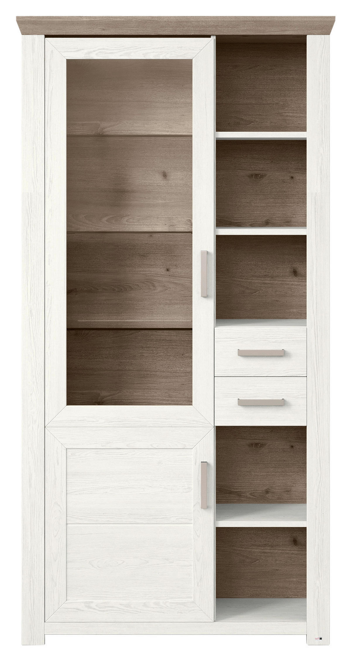 VITRINE in Weiß, Eichefarben  - Eichefarben/Weiß, Design, Glas/Holzwerkstoff (104,5/206,6/42,2cm) - SetOne by Musterring