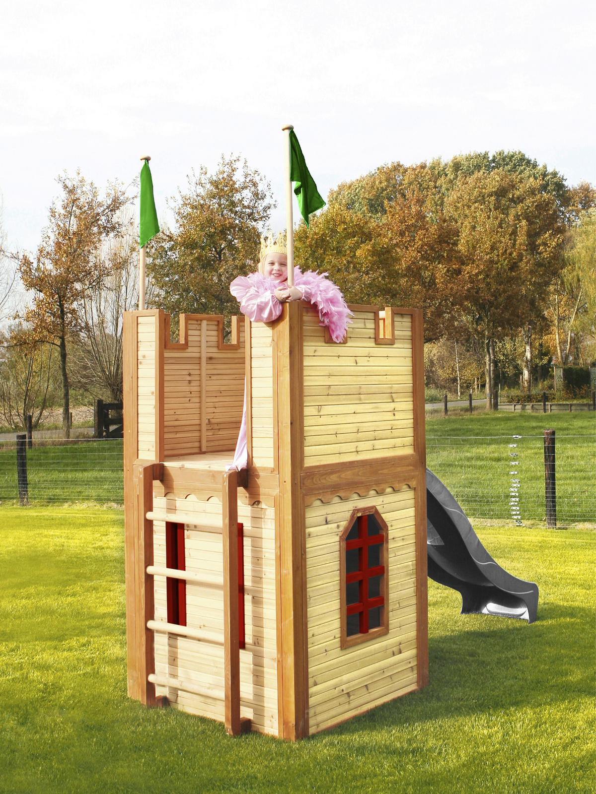 SPIELHAUS 319/195/110 cm  - Rot/Braun, Konventionell, Holz/Kunststoff (319/195/110cm)