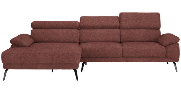 ECKSOFA in Velours Weinrot  - Weinrot/Schwarz, Design, Textil/Metall (187/295cm) - Novel