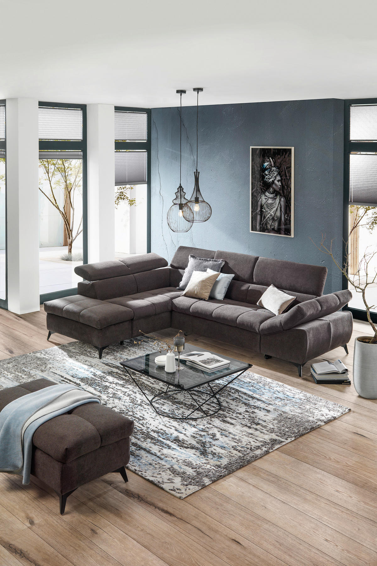SEDEŽNA GARNITURA, mikrovlakna sivorjava  - črna/sivorjava, Design, umetna masa/tekstil (210/279cm) - Stylife