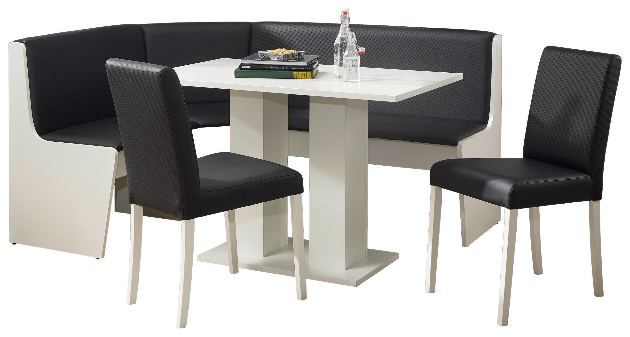 ECKBANKGRUPPE Textil, Holzwerkstoff Schwarz, Weiss  - Weiss/Schwarz, Konventionell, Holzwerkstoff/Textil (130/169cm) - Boxxx