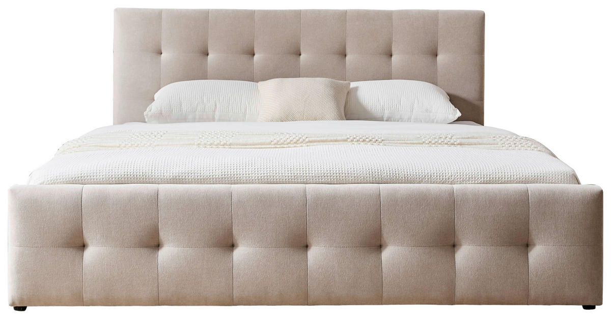 POLSTERBETT gepolstertes Kopfteil, Lattenrost, Bettkasten 180/200 cm  in Beige  - Beige/Schwarz, Design, Holz/Kunststoff (180/200cm) - Boxxx