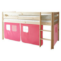 HOCHBETT 90/200 cm,  in Naturfarben, Rosa, Pink, Leiter, Vorhang  - Pink/Naturfarben, Natur, Holz (90/200cm) - MID.YOU