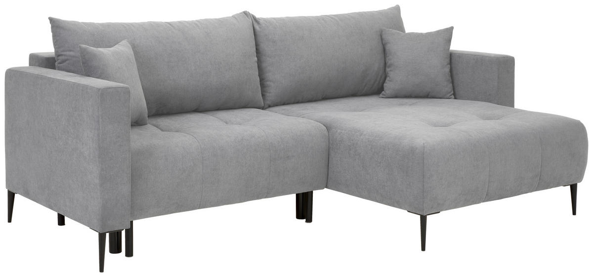 ECKSOFA Hellgrau Velours  - Hellgrau/Schwarz, KONVENTIONELL, Textil/Metall (226/155cm) - Carryhome