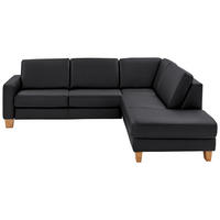 ECKSOFA in Echtleder Anthrazit  - Eiche Bianco/Anthrazit, Konventionell, Leder/Holz (257/235cm) - Valdera