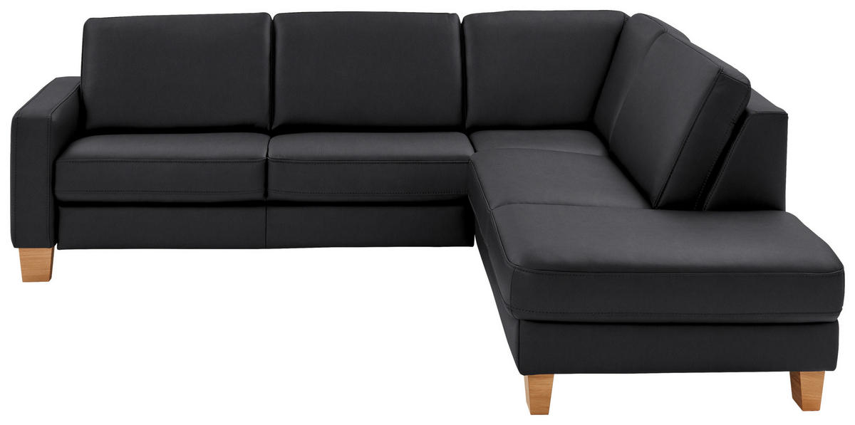 ECKSOFA in Echtleder Anthrazit  - Eiche Bianco/Anthrazit, Konventionell, Leder/Holz (257/235cm) - Valdera