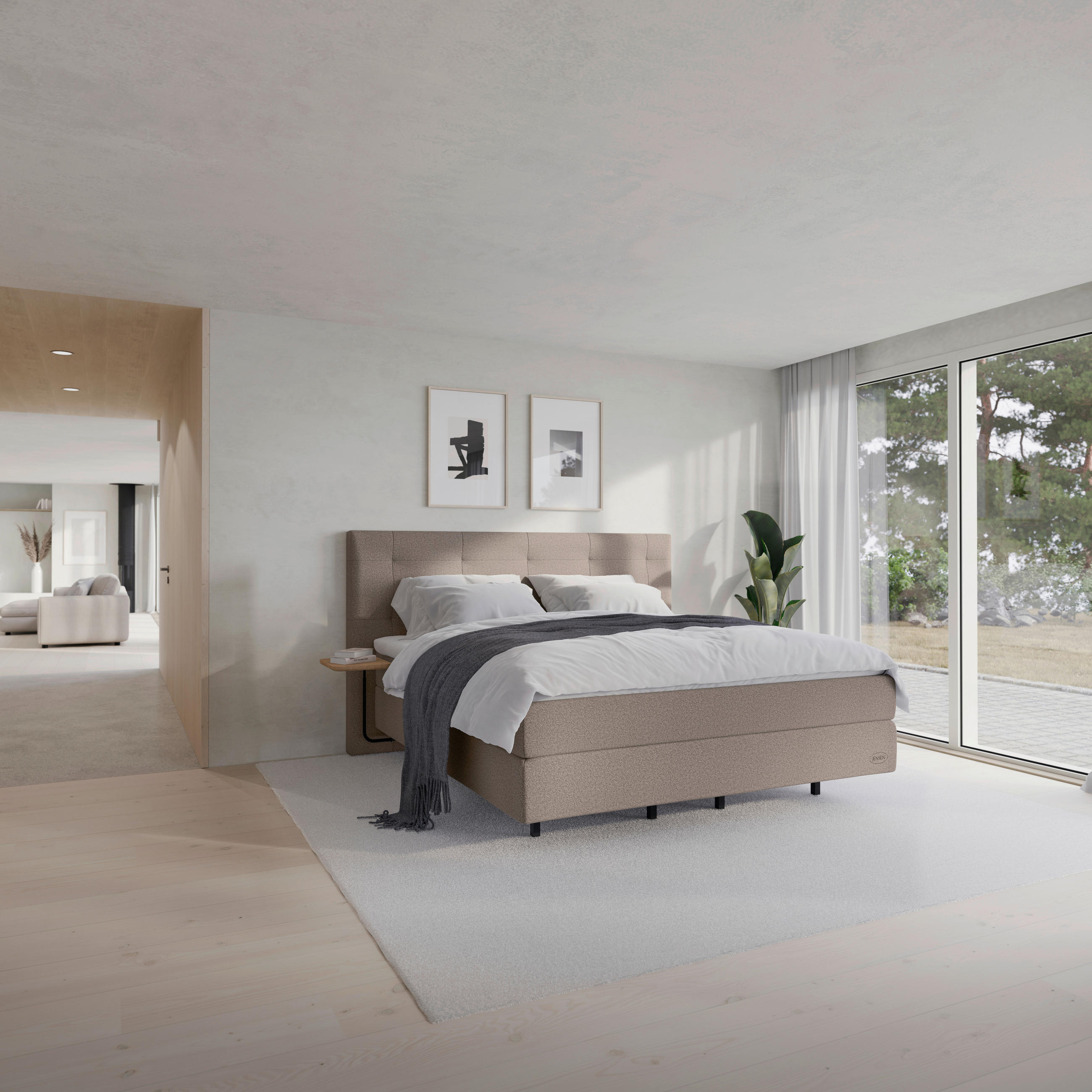 BOXSPRINGBETT 180/200 cm  in Graubraun  - Graubraun/Schwarz, KONVENTIONELL, Holz/Textil (180/200cm) - Jensen