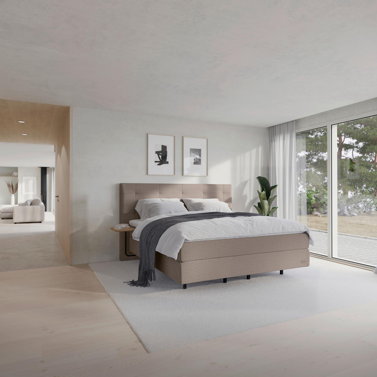BOXSPRINGBETT 180/200 cm  in Graubraun  - Graubraun/Schwarz, KONVENTIONELL, Holz/Textil (180/200cm) - Jensen
