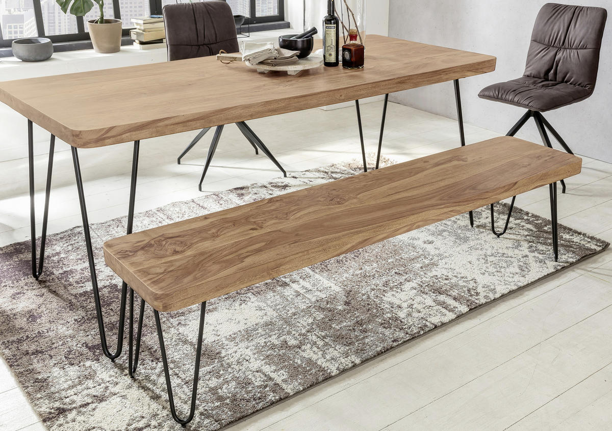 SITZBANK 120/45/40 cm Akaziefarben Akazie massiv Metall  - Schwarz/Akaziefarben, MODERN, Holz/Metall (120/45/40cm) - MID.YOU