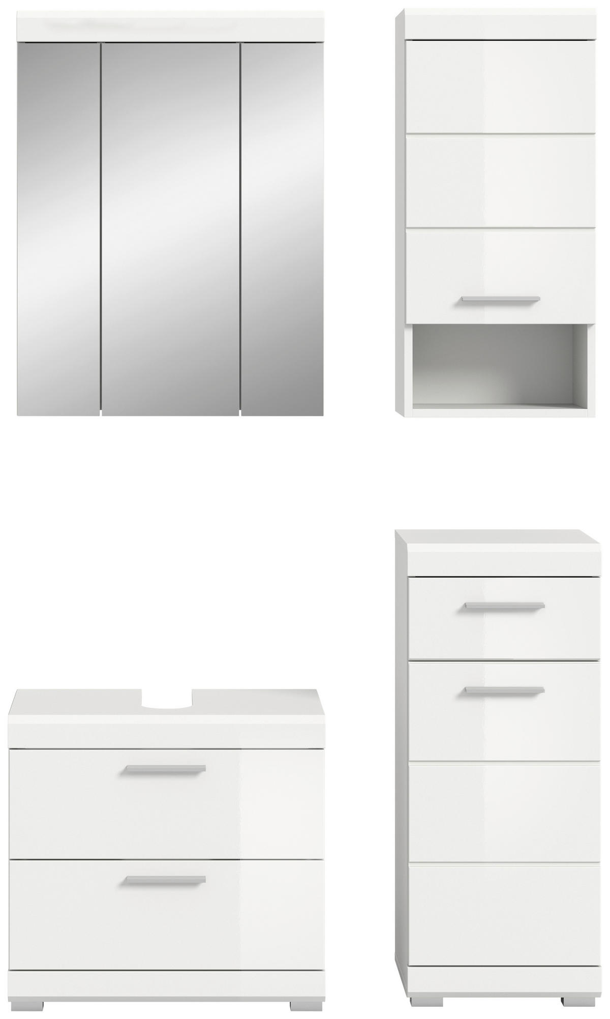 BADEZIMMER 4-teilig  in 97 cm  - Weiß Hochglanz/Silberfarben, MODERN, Glas/Holzwerkstoff (97cm) - MID.YOU