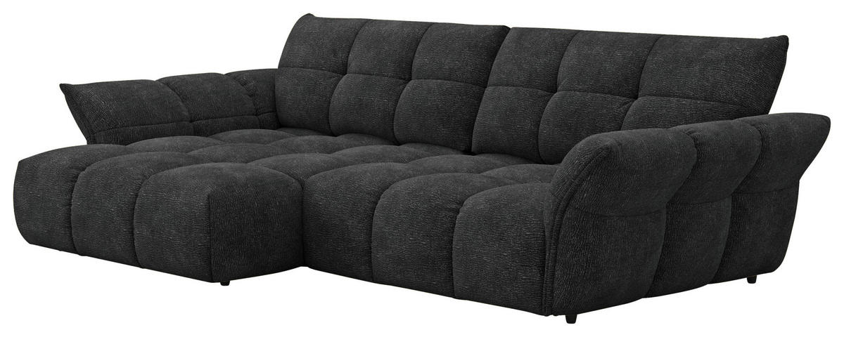 ECKSOFA Schwarz Chenille Rücken echt  - Schwarz, Design, Kunststoff/Textil (177/312cm) - Welnova