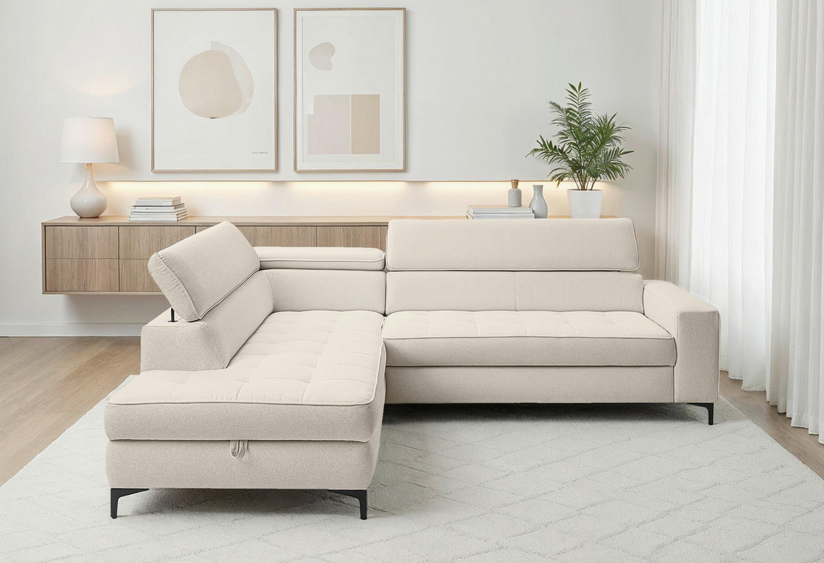 ECKSOFA Grau Struktur  - Schwarz/Grau, Design, Textil/Metall (203/251cm) - MID.YOU