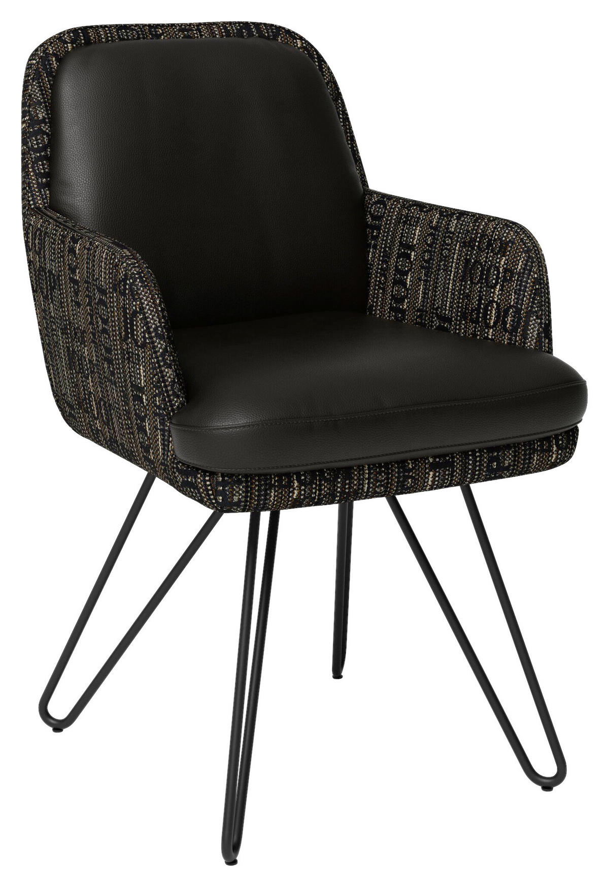 CHAISE ACCOUDOIRS  in Stahl Flachgewebe Kombination Echtleder/Stoff pigmentiert  - Dunkelbraun/Schwarz, Design, Leder/Textil (58/89/68cm) - Joop!