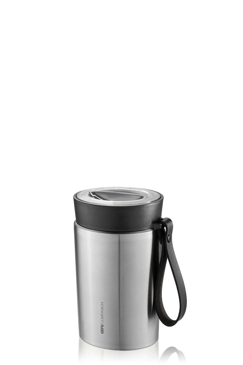 LUNCHBOX  0,5 l  - nemesacélszínű/fekete, Design, műanyag/bőr (10,5/18/10,5cm) - Gefu