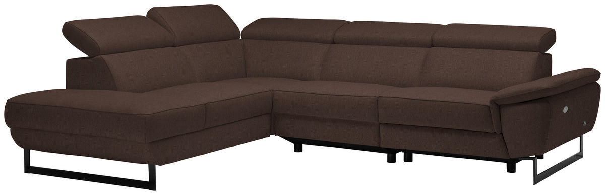 ECKSOFA Echtleder Braun  - Schwarz/Braun, Design, Leder/Metall (225/281cm) - Celina Home