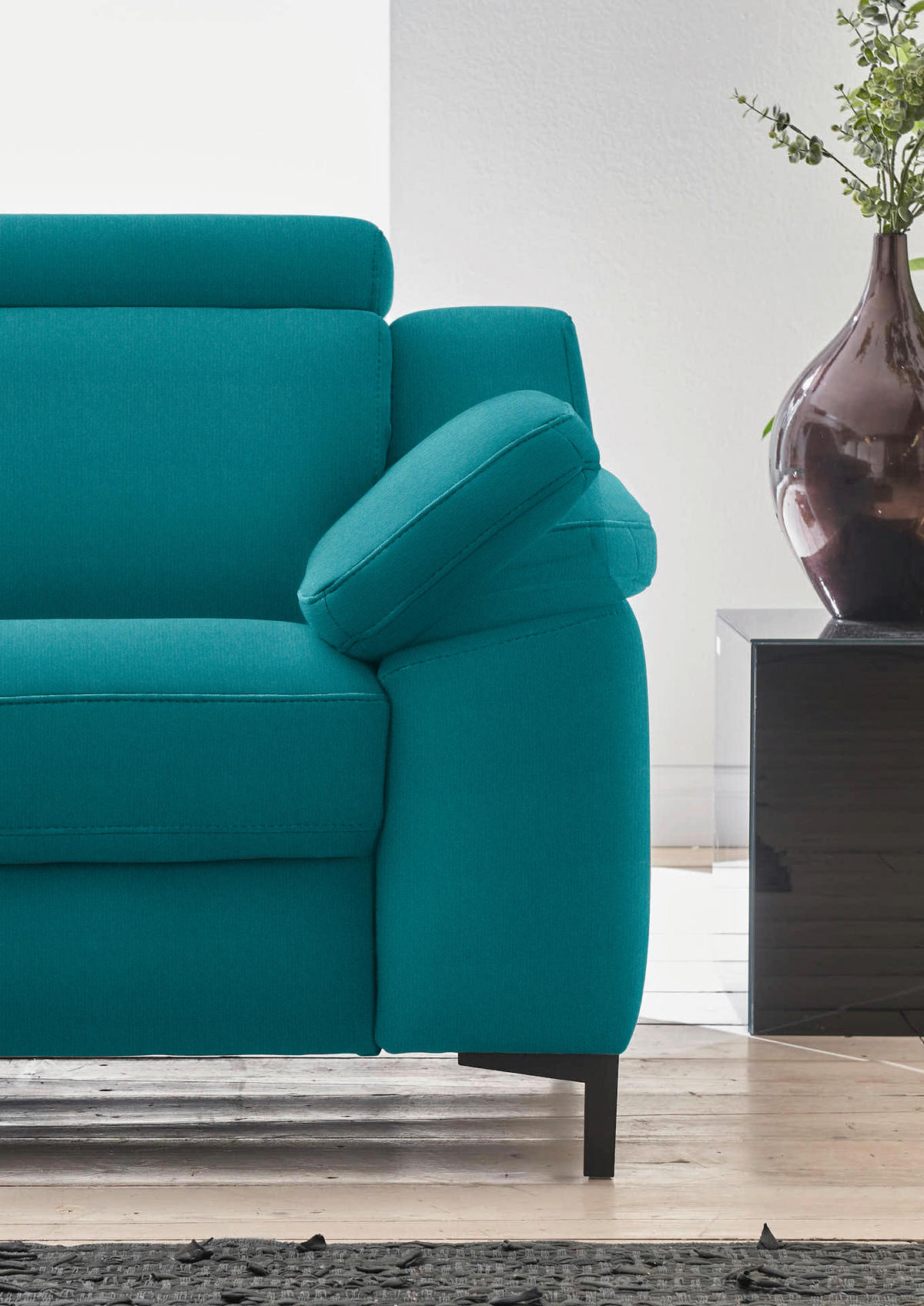 3-SITZER-SOFA in Chenille Petrol  - Petrol/Schwarz, Design, Textil/Metall (230/104/104cm) - Valdera